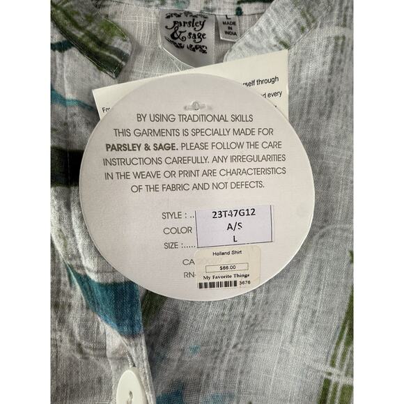Parsley & Sage Holland Button Up Top Womens L White Abstract Artsy Eclectic NEW - Picture 3 of 10